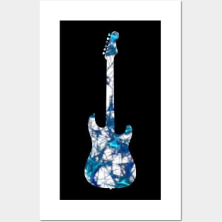 Blue Flame Guitar Silhouette on White Posters and Art